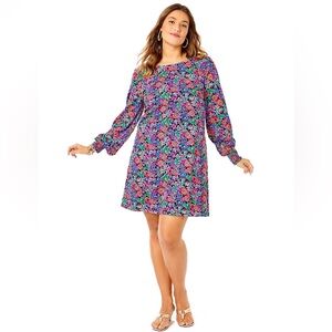 NWOT Lilly Pulitzer Diann Floral Print Long Sleeve Cotton Knit Shift Dress. XL